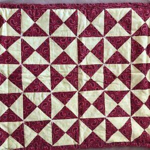 Quilt Handmade Tied Bow Tie 22x26 Paisley Red and Yellow #702-1